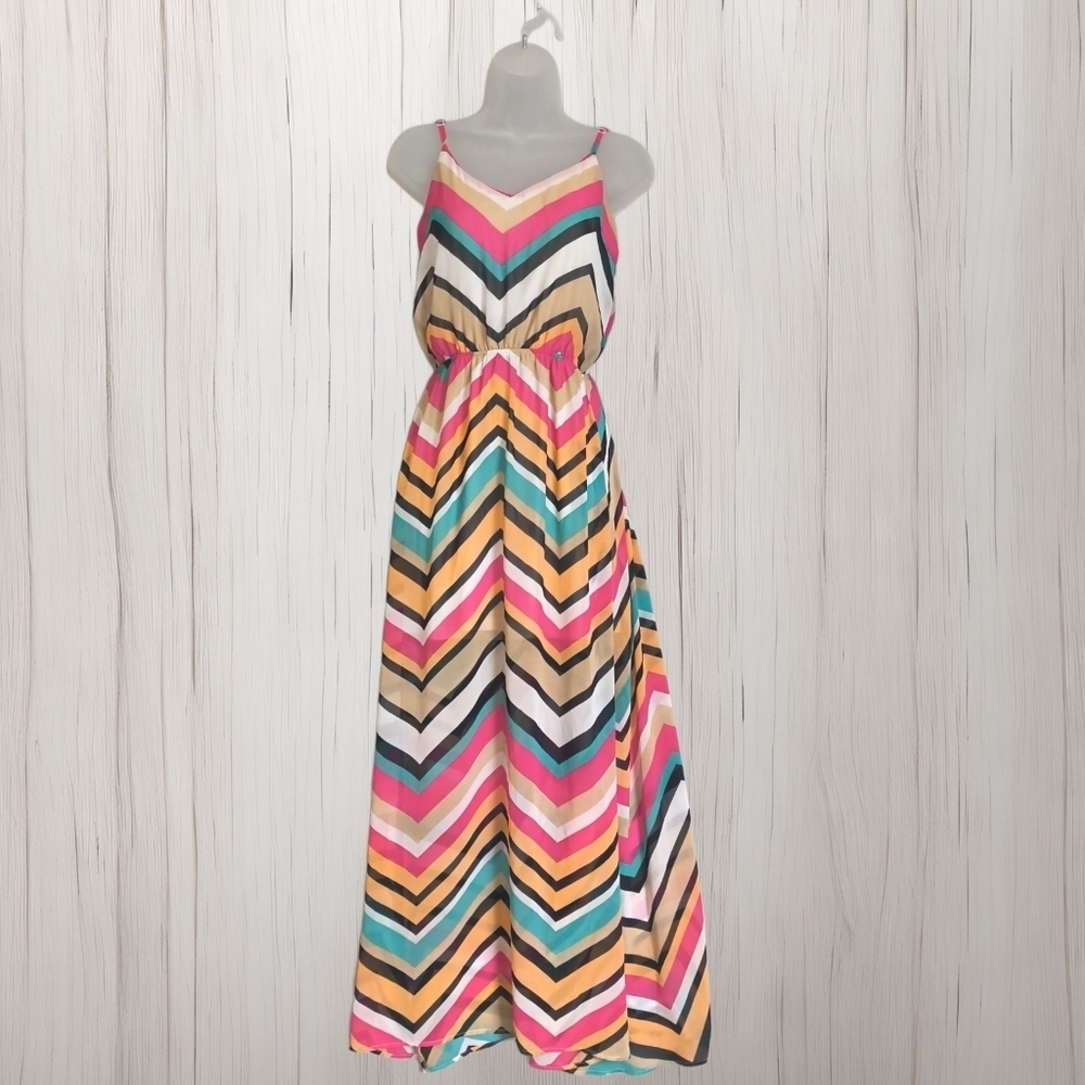 Umgee Women's Colorful Chevron Maxi Dress Size S
